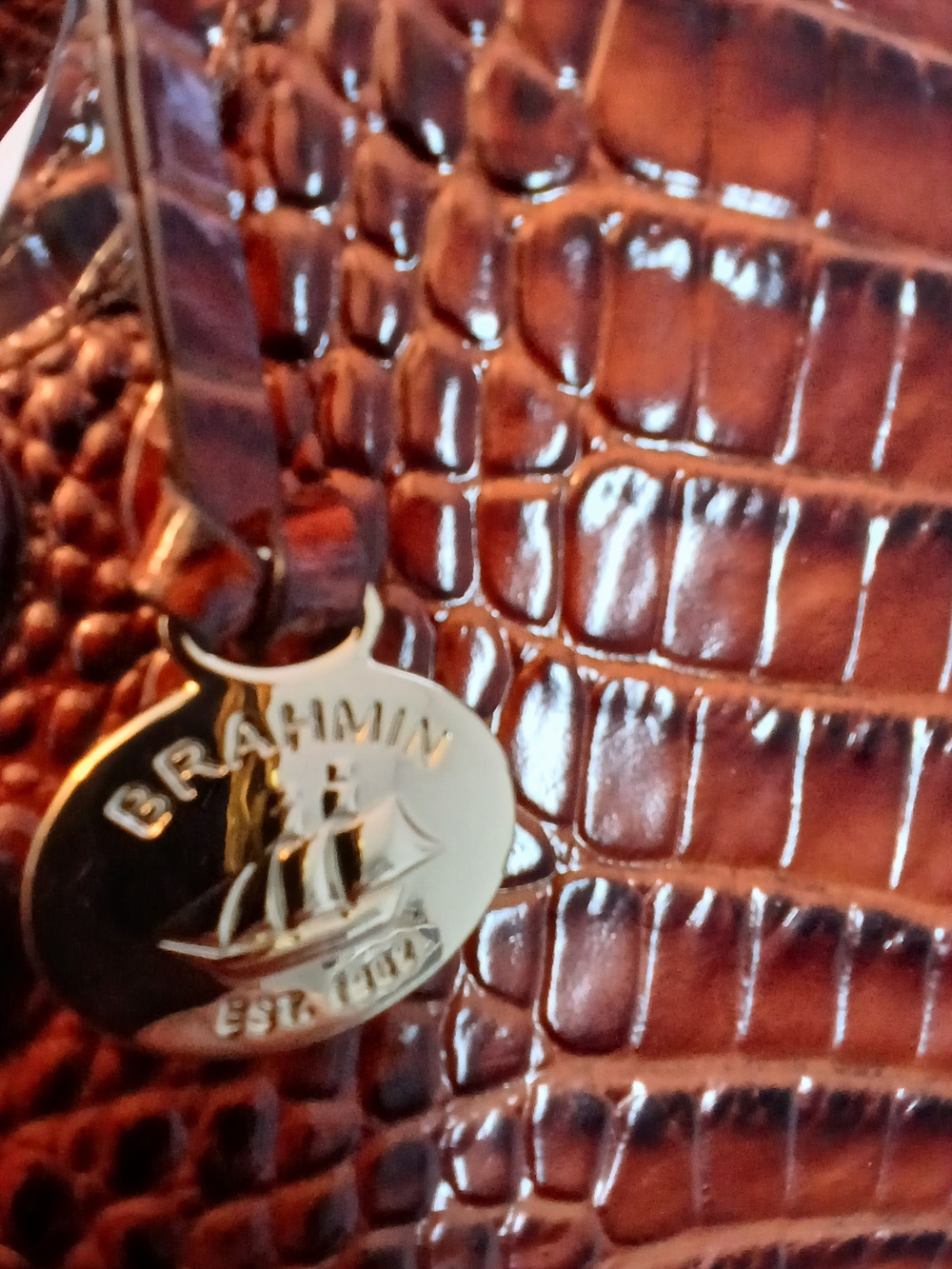BRAHMIN Leather Large Tote "ASHER" Croc Embossed LEATHER in PECAN BROWN - Picture 10 of 10